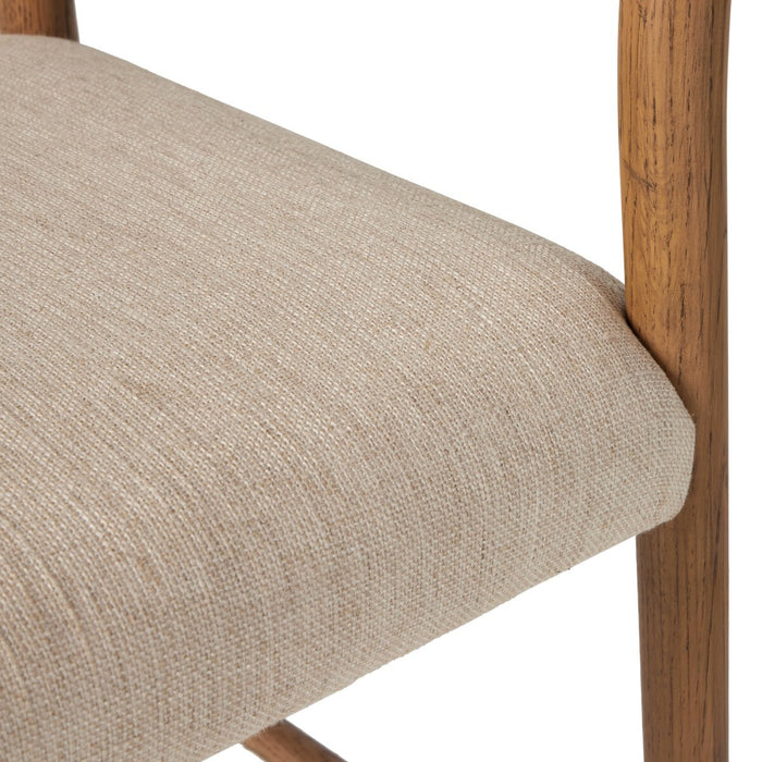The classic ladderback counter stool smoked oak frames a squared cotton- and linen-blend seat shopkohendesign calgary furniture shop amy koehn calgary designer