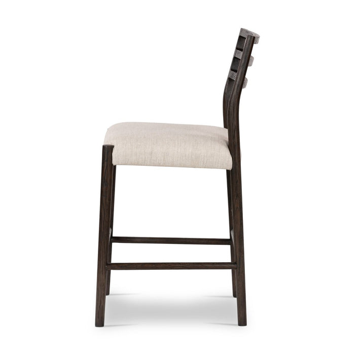classic ladderback chair Carbon-finished oak frames a squared cotton- and linen-blend seat counter stool shopkohedesign calgary furniture shop amy koehn calgary designer