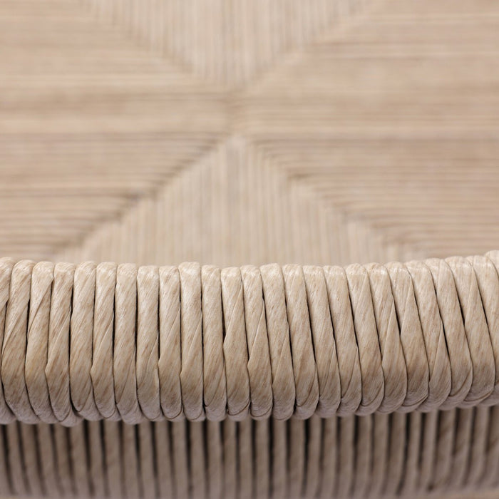 slim, tapered teak frames this woven all-weather wicker counter stool shopkoehndesign interior design calgary furniture shop amy koehn calgary designer