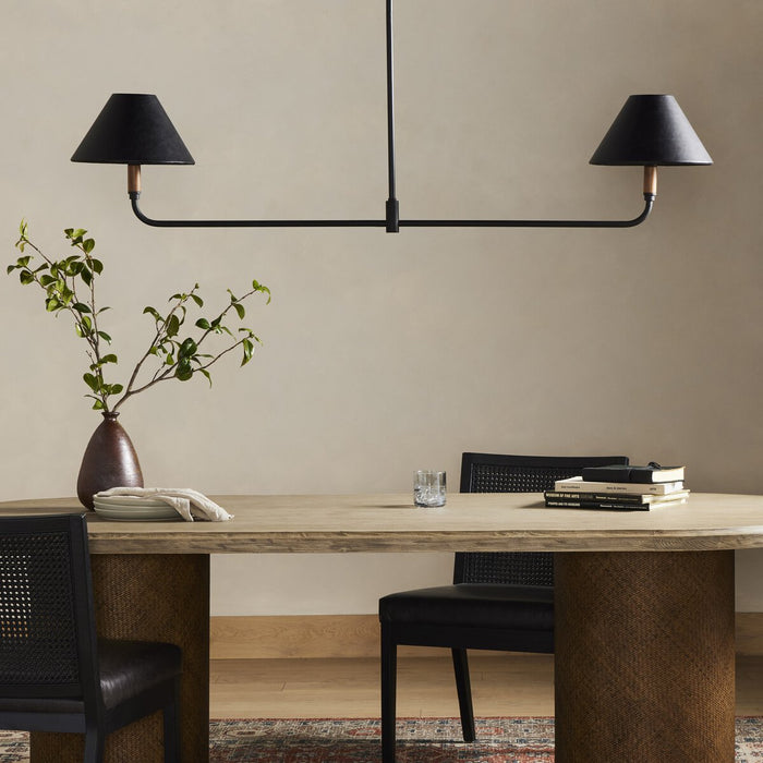 double pendant  Linear lighting  black leather shades  interior design  koehndesign  calgary designer  amy kohen  calgary  yyclifestyle  yycliving  calgary furniture  calgary furniture shop  shopkoehndesign  walnut accents  black iron lighting  Modern Design  clean lines  modern  canada  Modern Lighting  mixed material  online furniture shop  round edge  Tapered Shade  classic design