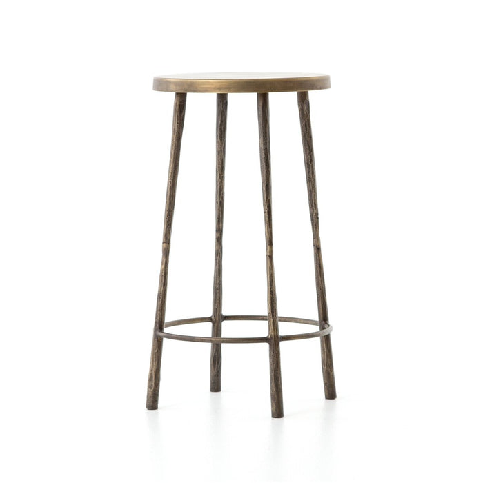 hammered brass legs and brass seat backless and armless counter stool shopkoehndesign amy koehn calgary designer