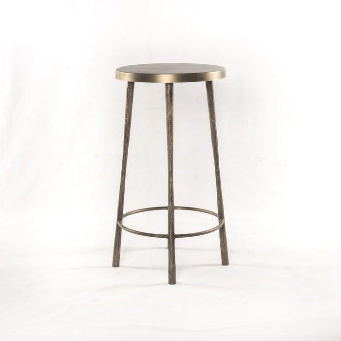 hammered brass legs and brass seat backless and armless counter stool shopkoehndesign amy koehn calgary designer