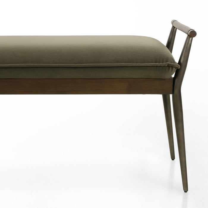amy kohen  bench  bench seating  calgary  calgary furniture  calgary designer  calgary furniture shop  canada  casual comfort  clean lines  comfort  desginer  elegant  furniture  Green Velvet  interior design  iron frame  koehndesign  mid century design  modern  modern bench  Moss Green  shopkoehndesign  upholstery  Velvet  velvet accent bench  wood accent  yyclifestyle  yycliving