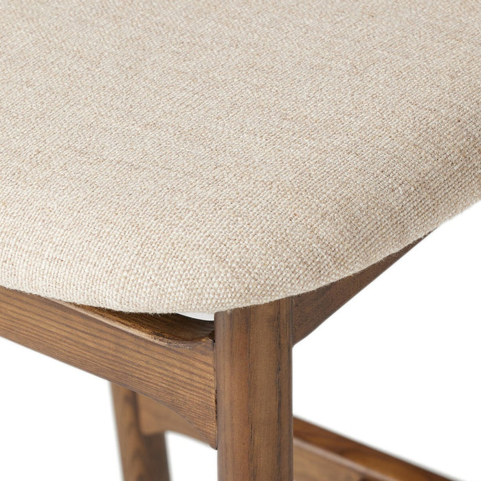 minimalist frame with low back leather wrapped linen blend cushion counter stool amy koehn calgary desginer shopkoehndesign calgary furniture shop