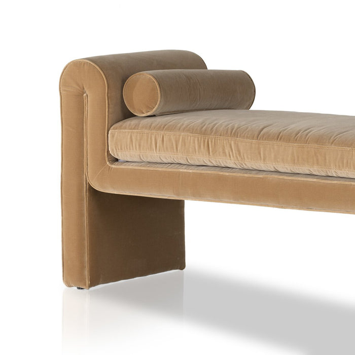 amy kohen  art deco  bench  bench seating  brown textured fabric  calgary  calgary designer  calgary furniture  calgary furniture shop  canada  casual comfort  clean lines  comfort  elegant  folded arms  interior design  koehndesign  lounging  mid century design  mid-century  modern  round edge  shopkoehndesign  Velvet  upholstery  yyclifestyle  yycliving  velvet accent bench