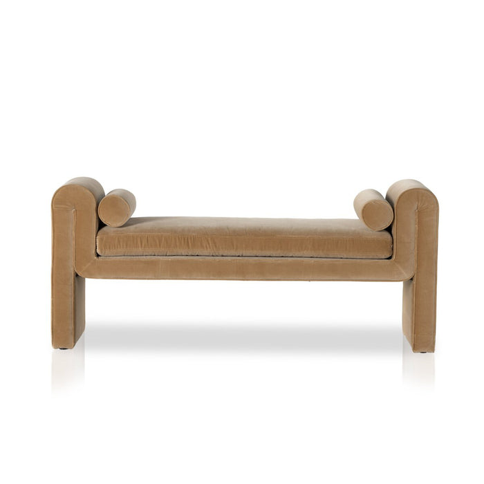 amy kohen  art deco  bench  bench seating  brown textured fabric  calgary  calgary designer  calgary furniture  calgary furniture shop  canada  casual comfort  clean lines  comfort  elegant  folded arms  interior design  koehndesign  lounging  mid century design  mid-century  modern  round edge  shopkoehndesign  Velvet  upholstery  yyclifestyle  yycliving  velvet accent bench