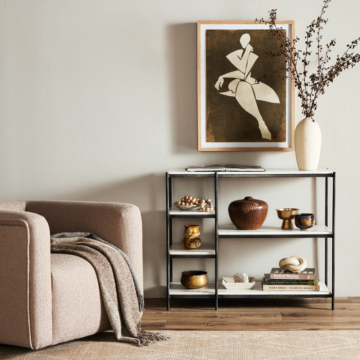 marble tabletop  marble  polished white marble  marble and iron  interior design  koehndesign  calgary designer  amy kohen  calgary  iron console with stone  mid century design  mid-century  mixed material  open storage  multi-level storage  Modern Design  modern  modern console  shopkoehndesign  calgary furniture shop  calgary furniture  yycliving  yyclifestyle  online furniture shop  clean lines  furniture  canada  minimalist  Luxury Furniture