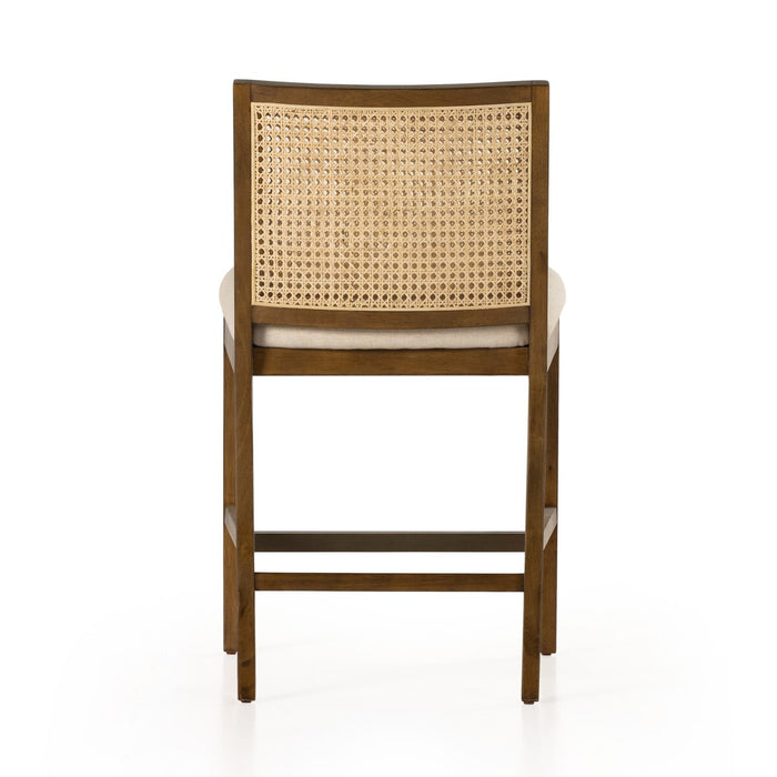 wood frame armless cane inlay linen blend cushion counter stool shopkohendesign calgary furniture shop amy koehn calgary designer