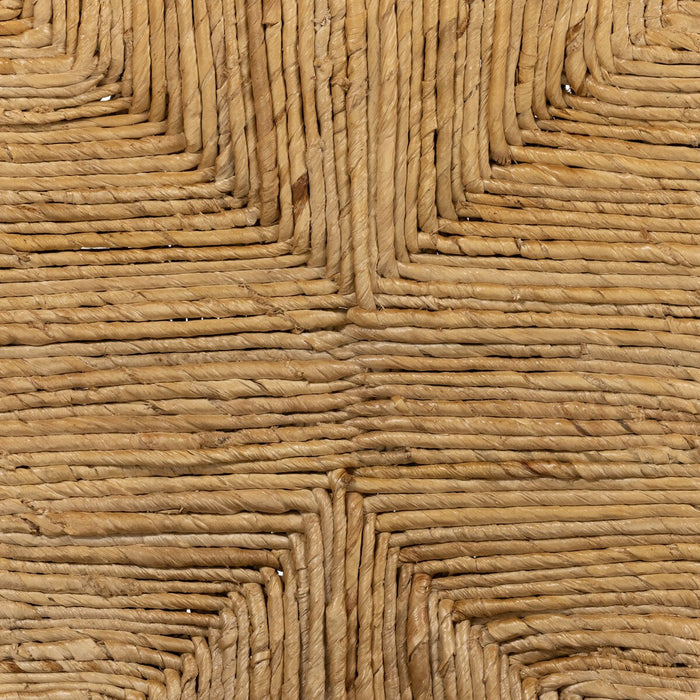 solid mango forms a clean, angular frame for a woven banana leaf seat counter stool shopkoehndesign calgary furniture shop amy koehn calgary designer