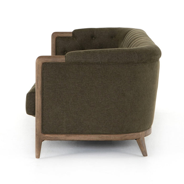 parisian olive green tufted sofa amy kohen calgary designer