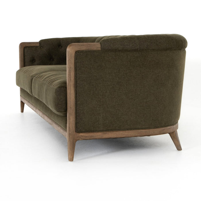 parisian olive green tufted sofa amy kohen calgary designer