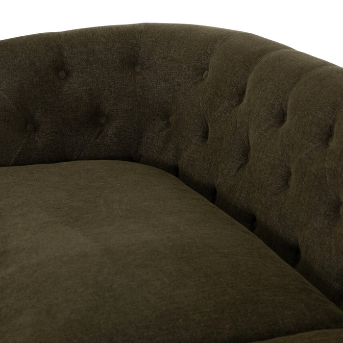 parisian olive green tufted sofa amy kohen calgary designer