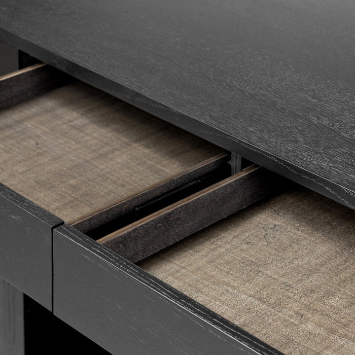 brushed ebony, solid oak veneers form a pill-inspired shape Half-cylinder bases feature open interior shelving, with two top pencil drawers to keep supplies handy with this desk shopkoendesign calary furniture shop amy koehn calgary designer