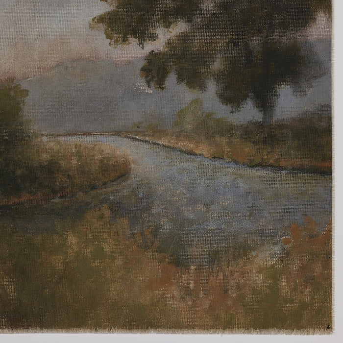 Landscape artwork  Framed Canvas  Atmospheric Landscape  Early Impressionism  Aileen Fitzgerald  Trees and Water artwork  muted colors  peaceful landscape  white oak frame  large artwork  interior design  koehndesign  calgary designer  amy kohen  calgary  yyclifestyle  yycliving  calgary furniture shop  shopkoehndesign