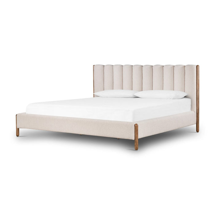 king bed  performance fabric  knoll sand  boucle upholstery  boucle  channel upholstery  mid century design  mid-century  vintage inspired  round edge  wood base  wood frame  wood accent  parawood  calgary  amy kohen  calgary designer  koehndesign  interior design  shopkoehndesign  calgary furniture shop  calgary furniture  yycliving  yyclifestyle  Modern Design  clean lines  furniture  modern  canada  elegant  minimalist  casual comfort  Luxury Furniture  online furniture shop