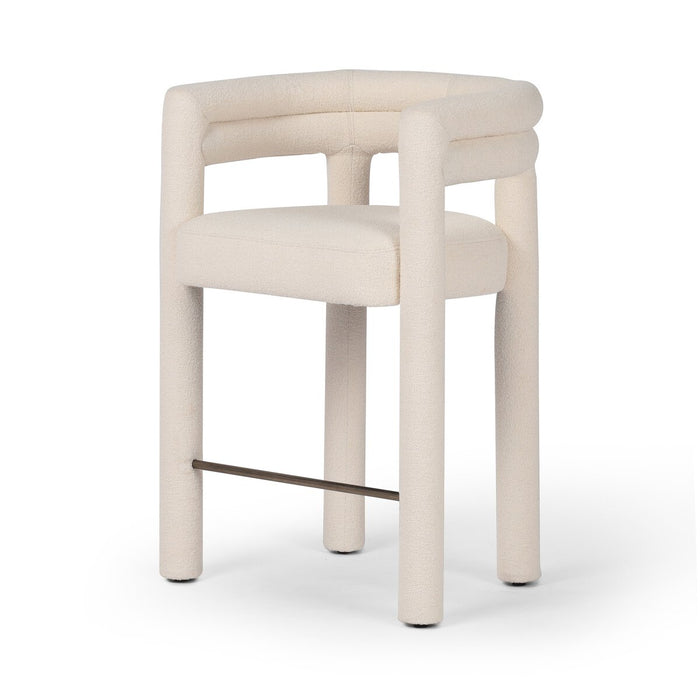 tubular shaping fully upholstered boucle performance fabric counter stool shopkoehndesign calgary design furniture shop amy koehn calgary designer