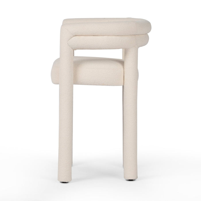 tubular shaping fully upholstered boucle performance fabric counter stool shopkoehndesign calgary design furniture shop amy koehn calgary designer