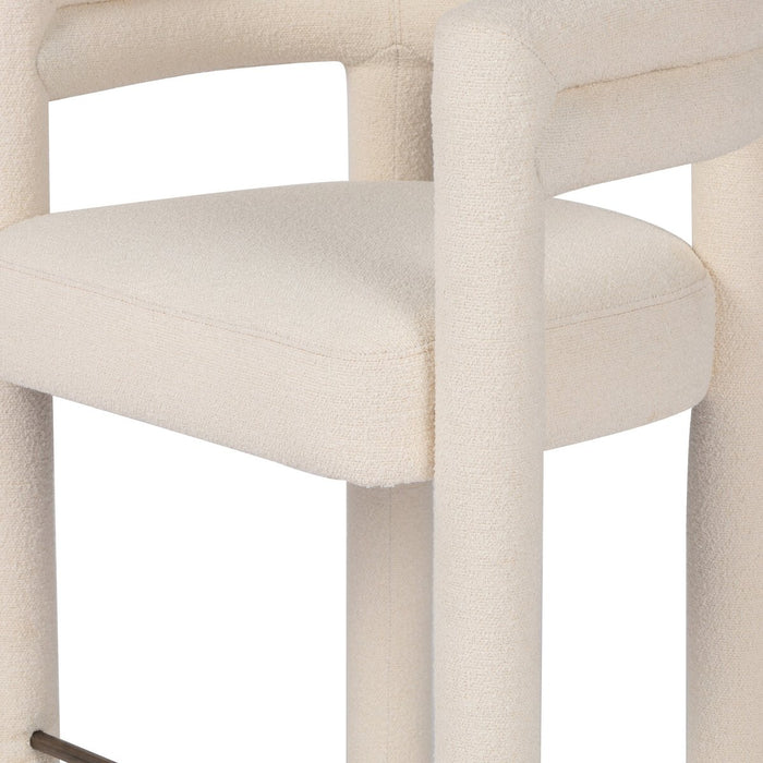 tubular shaping fully upholstered boucle performance fabric counter stool shopkoehndesign calgary design furniture shop amy koehn calgary designer