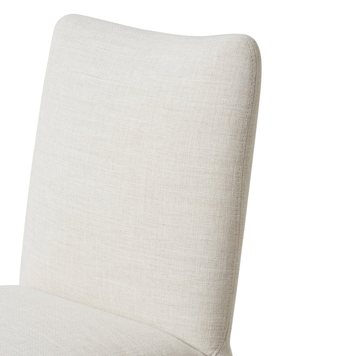 armless fully upholstered fabric with gunmetal footrest natural linen counter stool shopkoehndesgin calgary furniture shop amy koehn calgary designer
