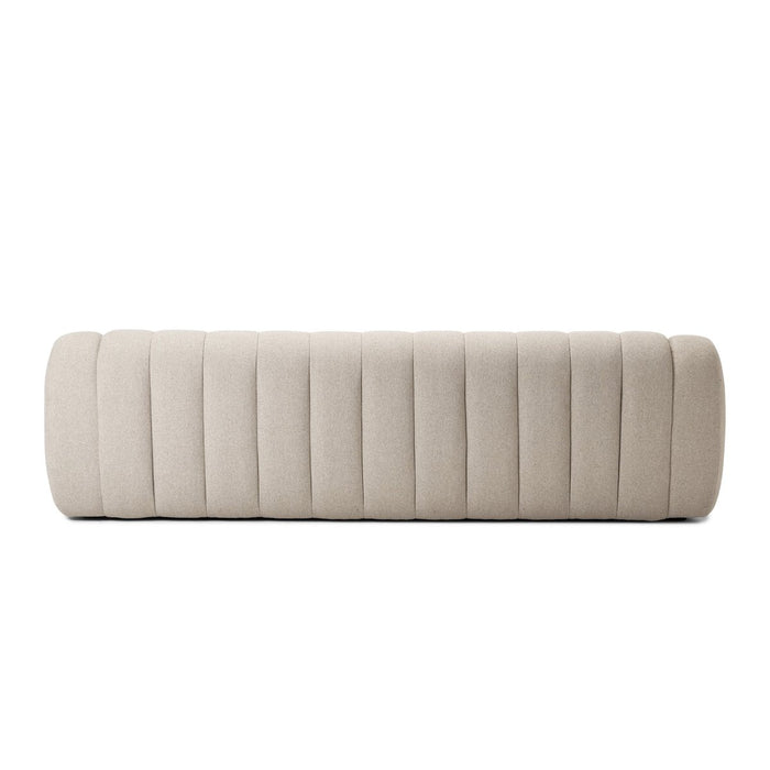 plush sofa wide channeling cream ivory tweed fabric cloud like sofa amy koehn calgary designer calgary furniture shop