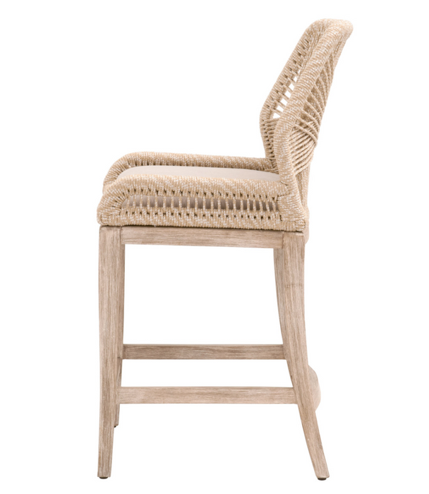 mahogany wood frame with intricate rope weave design and fixed upholstered seat cream linen cushion shopkohendesign interior design calgary online furniture shop amy koehn