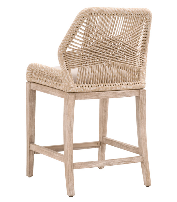 mahogany wood frame with intricate rope weave design and fixed upholstered seat cream linen cushion shopkohendesign interior design calgary online furniture shop amy koehn