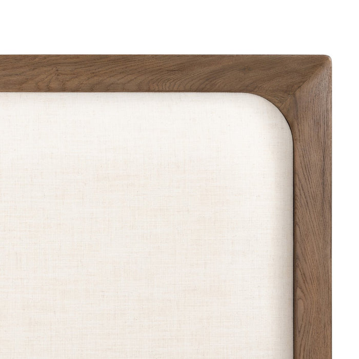 king bed  solid oak  rustic grey oak  ivory  performance fabric  upholstered headboard  calgary  amy kohen  calgary designer  koehndesign  interior design  Modern Design  modern  modern bed  yyclifestyle  yycliving  calgary furniture  calgary furniture shop  shopkoehndesign  canada  furniture  clean lines  online furniture shop  Luxury Furniture  casual comfort  minimalist  wood frame  angled corners  comfort
