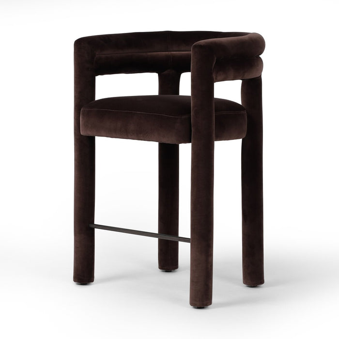 tubular shape fully upholstered coco velvet round shape counter stool shopkoehndesign calgary furniture shop amy koehn calgary designer