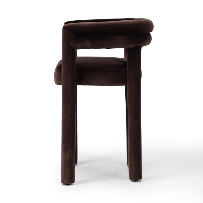 tubular shape fully upholstered coco velvet round shape counter stool shopkoehndesign calgary furniture shop amy koehn calgary designer