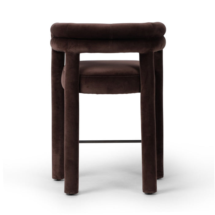 tubular shape fully upholstered coco velvet round shape counter stool shopkoehndesign calgary furniture shop amy koehn calgary designer