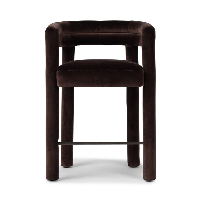 tubular shape fully upholstered coco velvet round shape counter stool shopkoehndesign calgary furniture shop amy koehn calgary designer