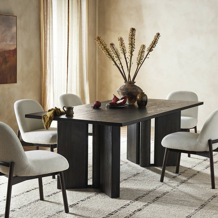 oak dining table  oak table  black oak  solid oak  yycliving  yyclifestyle  koehndesign  calgary designer  interior design  amy kohen  calgary  calgary furniture  calgary furniture shop  canada  clean lines  dark wood table  dining table  elegant  Luxury Furniture  minimalist  modern  online furniture shop  shopkoehndesign  square edges  wood grain