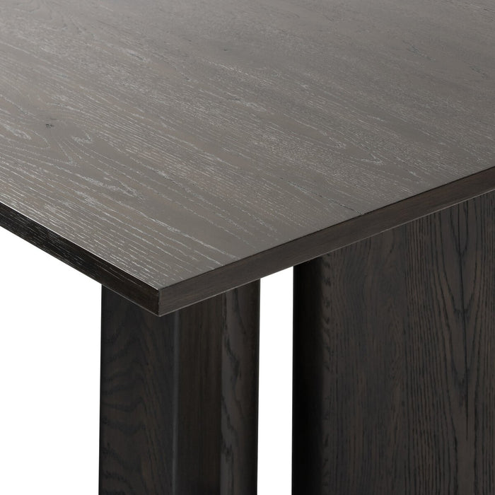 oak dining table  oak table  black oak  solid oak  yycliving  yyclifestyle  koehndesign  calgary designer  interior design  amy kohen  calgary  calgary furniture  calgary furniture shop  canada  clean lines  dark wood table  dining table  elegant  Luxury Furniture  minimalist  modern  online furniture shop  shopkoehndesign  square edges  wood grain