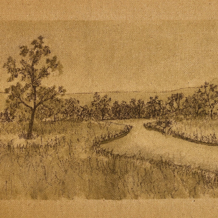 Trees and Water artwork  tree artwork  unique artwork  Landscape artwork  ethereal artwork  art  Aileen Fitzgerald  raw canvas  interior design  koehndesign  calgary designer  amy kohen  calgary  rustic walnut frame  acrylic glazing  shopkoehndesign  calgary furniture shop  calgary furniture  yycliving  yyclifestyle  vintage inspired  Atmospheric Landscape  peaceful landscape  horizontal artwork