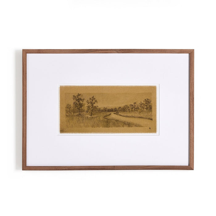 Trees and Water artwork  tree artwork  unique artwork  Landscape artwork  ethereal artwork  art  Aileen Fitzgerald  raw canvas  interior design  koehndesign  calgary designer  amy kohen  calgary  rustic walnut frame  acrylic glazing  shopkoehndesign  calgary furniture shop  calgary furniture  yycliving  yyclifestyle  vintage inspired  Atmospheric Landscape  peaceful landscape  horizontal artwork
