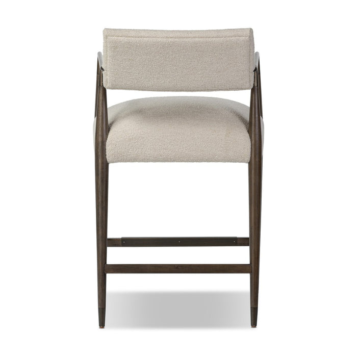 slim angular frame bronze metal rubberwood mix with linen blend performance fabric counter stool shopkoehndesign calary furniture shop amy koehn calgary designer