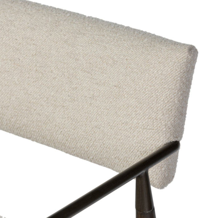 slim angular frame bronze metal rubberwood mix with linen blend performance fabric counter stool shopkoehndesign calary furniture shop amy koehn calgary designer