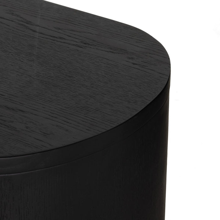 matte black sideboaard with wooden shelving, glass doors and gold hardware tv stand, ssideboard, console table living room tv room shopkoehndesign calgary furniture shop amy koehn koehndesign consulting calgary