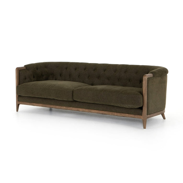 parisian olive green tufted sofa amy kohen calgary designer