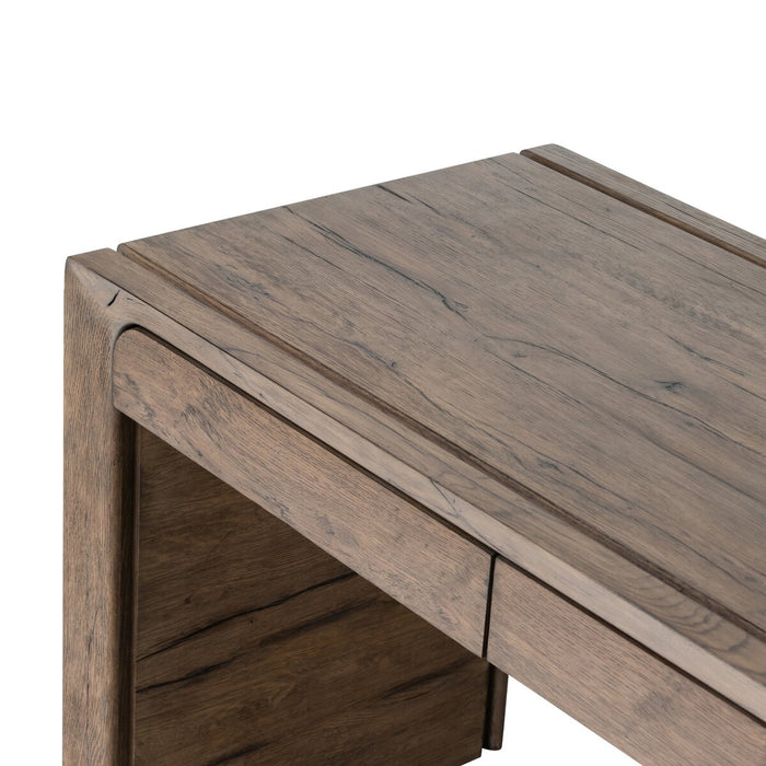 solid reclaimed oak three drawer office desk rustic grey wood furniture shopkoehndesign calgary furniture shop amy koehn calgary designer