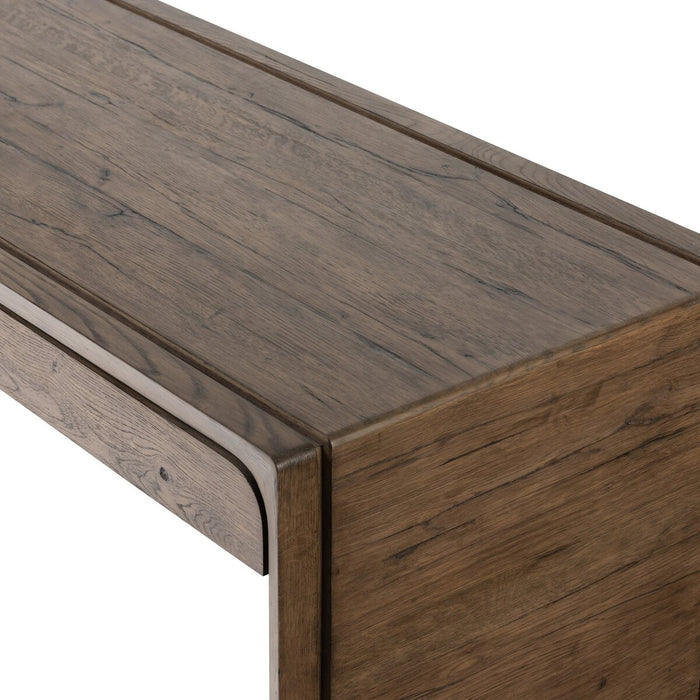 solid reclaimed oak three drawer office desk rustic grey wood furniture shopkoehndesign calgary furniture shop amy koehn calgary designer
