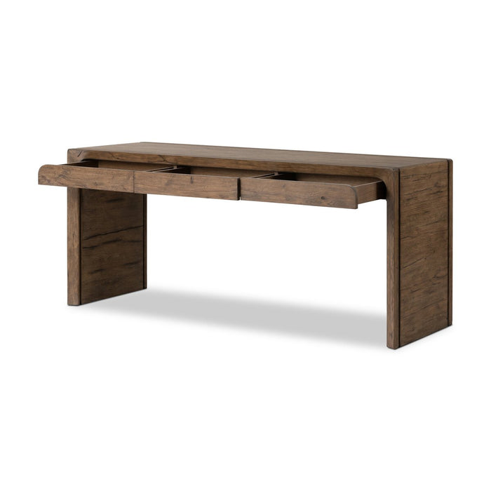 solid reclaimed oak three drawer office desk rustic grey wood furniture shopkoehndesign calgary furniture shop amy koehn calgary designer