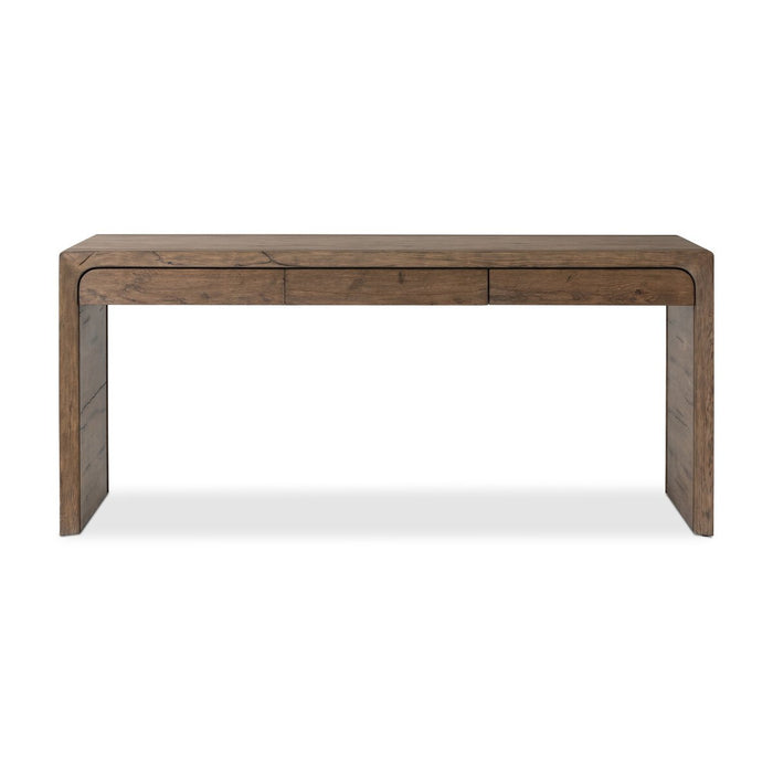 solid reclaimed oak three drawer office desk rustic grey wood furniture shopkoehndesign calgary furniture shop amy koehn calgary designer