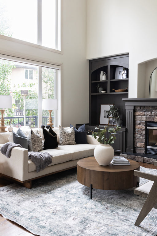 amykoehn, koehndesign, cream sofa, fabric sofa, wood accents, yyc living, interior design, calgary, loveseat, sofa, couch, furniture,