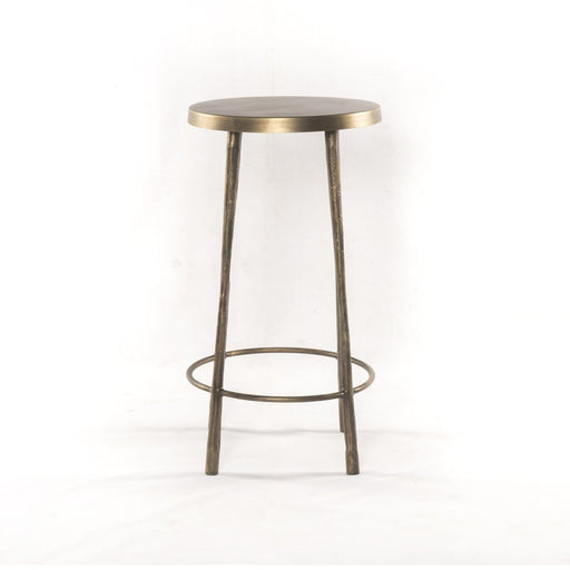 hammered brass legs and brass seat backless and armless counter stool shopkoehndesign amy koehn calgary designer