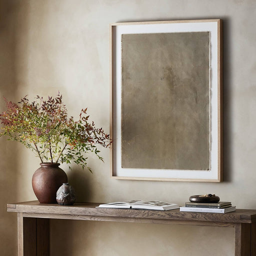 Framed Canvas  Aileen Fitzgerald  large artwork  Early Impressionism  green toned artwork  white oak frame  pin mounted  raw canvas  ethereal artwork  abstract artwork  calming  neutral tones  vertical orientation  calgary  amy kohen  calgary designer  koehndesign  interior design  shopkoehndesign  calgary furniture shop  calgary furniture  yycliving  yyclifestyle  clean lines  canada  modern