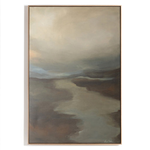 unique artwork  Lauren Fuhr  vertical orientation  Landscape artwork  peaceful landscape  Atmospheric Landscape  water and sky  neutral tones  interior design  koehndesign  calgary designer  amy kohen  calgary  matte canvas  white oak floater frame  yyclifestyle  yycliving  calgary furniture  calgary furniture shop  shopkoehndesign  canada  art  large artwork  calming