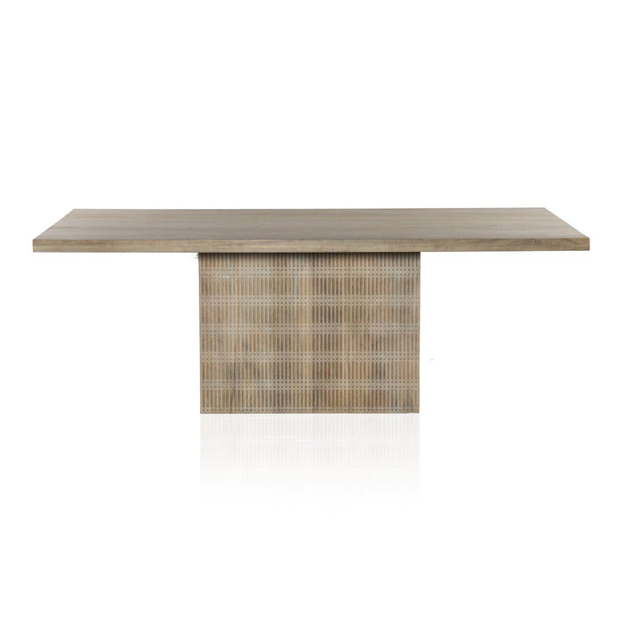 interior design  calgary designer  koehndesign  yyclifestyle  yycliving  amy kohen  calgary  calgary furniture  calgary furniture shop  dining table  minimalist  modern  online furniture shop  shopkoehndesign  mango wood  carved design  pedestal table  solid wood  square edges  wood base  wood grain