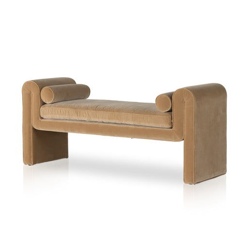 amy kohen  art deco  bench  bench seating  brown textured fabric  calgary  calgary designer  calgary furniture  calgary furniture shop  canada  casual comfort  clean lines  comfort  elegant  folded arms  interior design  koehndesign  lounging  mid century design  mid-century  modern  round edge  shopkoehndesign  Velvet  upholstery  yyclifestyle  yycliving  velvet accent bench