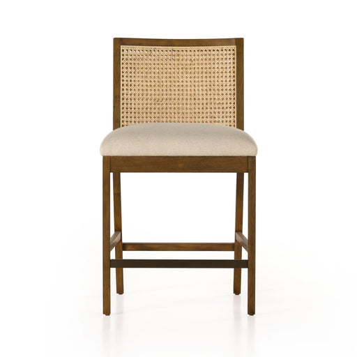 wood frame armless cane inlay linen blend cushion counter stool shopkohendesign calgary furniture shop amy koehn calgary designer